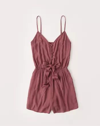 Abercrombie & Fitch Womens Tie-Front Romper in Paprika Red - Size XXS | Abercrombie & Fitch US & UK