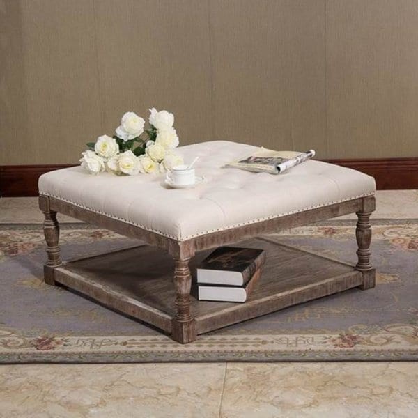 Cairona Tufted Textile 34-inch Shelved Ottoman Table (More Colors) | Bed Bath & Beyond
