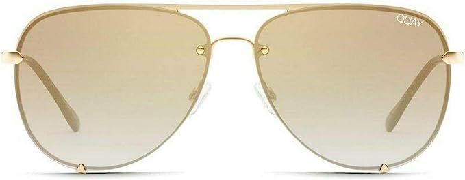 Quay Australia x Desi Perkins Women's High Key Rimless Aviator Sunglasses, Gold, One Size | Amazon (US)