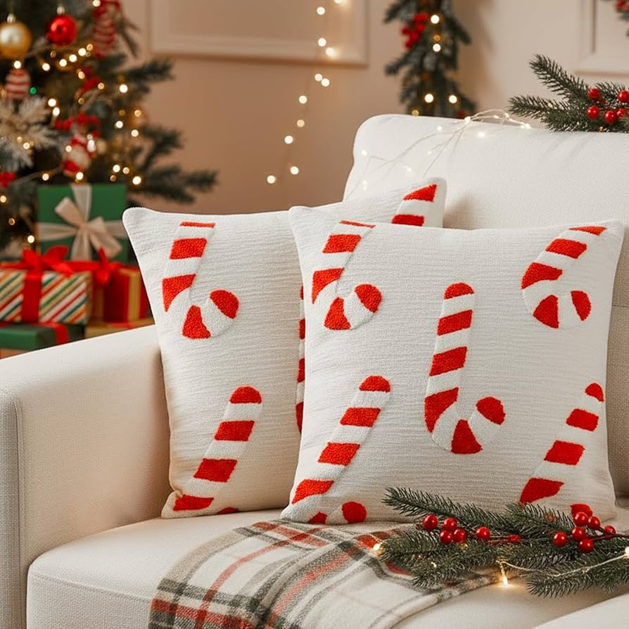 AYGXU Christmas Pillow Covers-Christmas Decor,2 Packs Candy Cane Pillows 18 * 18in,Throw Pillows ... | Amazon (US)