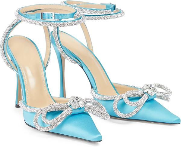 LauraVicci Women's Heeled Sandals Pointed Toe Crystal Embellished Bow Ankle Straps Rhinestone Buc... | Amazon (US)
