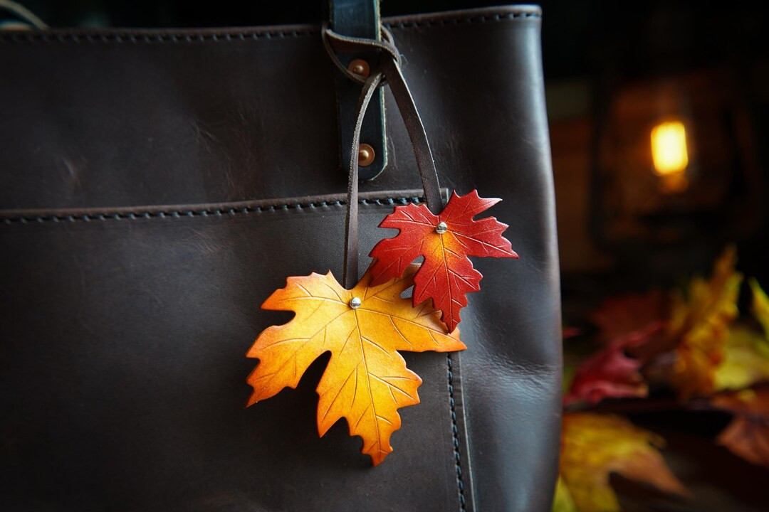 Sugar Maple Leaf Leather Bag Charm/ Fall Purse Flair / Pick Your Strap / Cute Tote Accessories / ... | Etsy (US)