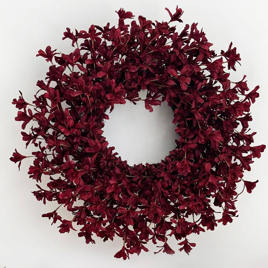 24 Inch Burgundy Fall Wreaths for Front Door, Artificial Forsythia Wreath | Amazon (US)