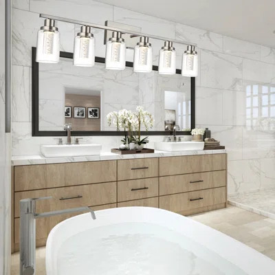6 Light Bathroom Light Fixture, Dimmable Black Bathroom Vanity Lights, 3000K/3500K/4500K/5000K/6000K Modern Crystal Bubble LED Wall Sconce Over Mirror | Wayfair North America
