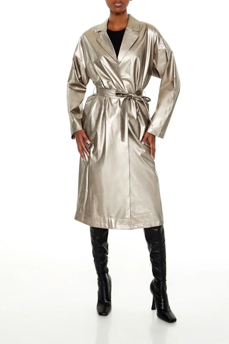 Metallic Tie-Waist Trench Coat | Forever 21