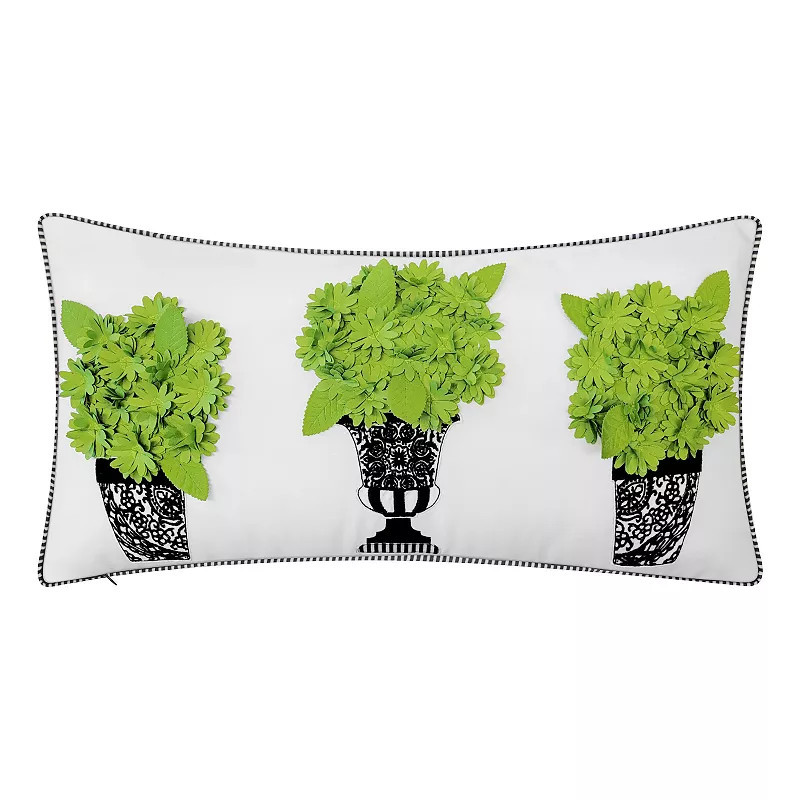 Edie@Home Indoor Outdoor Dimensional Topiary Lumbar Crewel Embroidered Pots Throw Pillow, Green | Kohl's