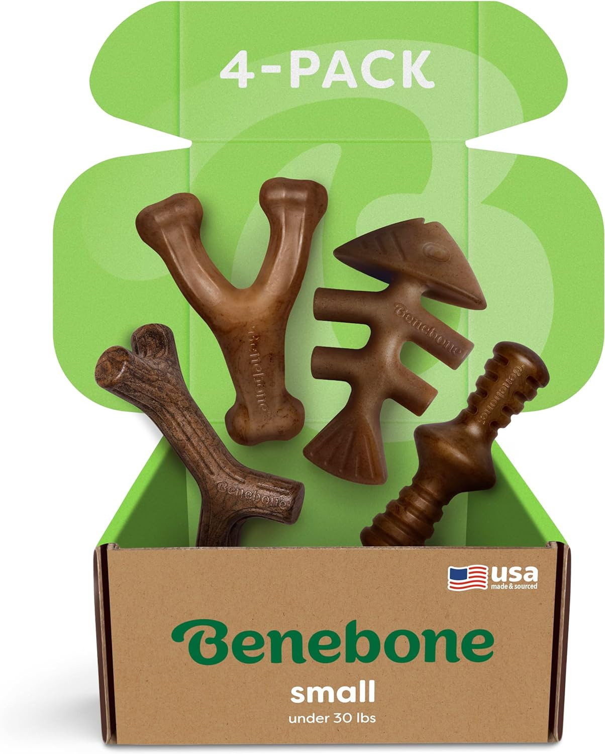 Benebone Small 4-Pack Dog Chew Toys for Aggressive Chewers, Made in USA, 30lbs and Under | Amazon (US)