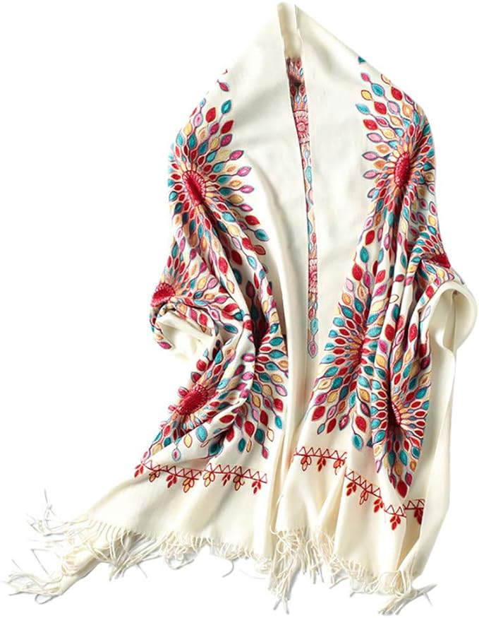Urban CoCo Women's Embroidered Oversize Tassel Shawl Scarf Wraps for Women | Amazon (US)
