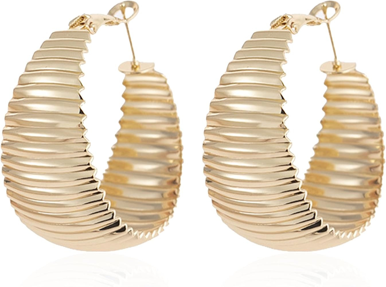 Chunky Gold Earrings for Women Gold Hoops Lightweight Hypoallergenic Gold Plated Hoop Earrings Th... | Amazon (US)