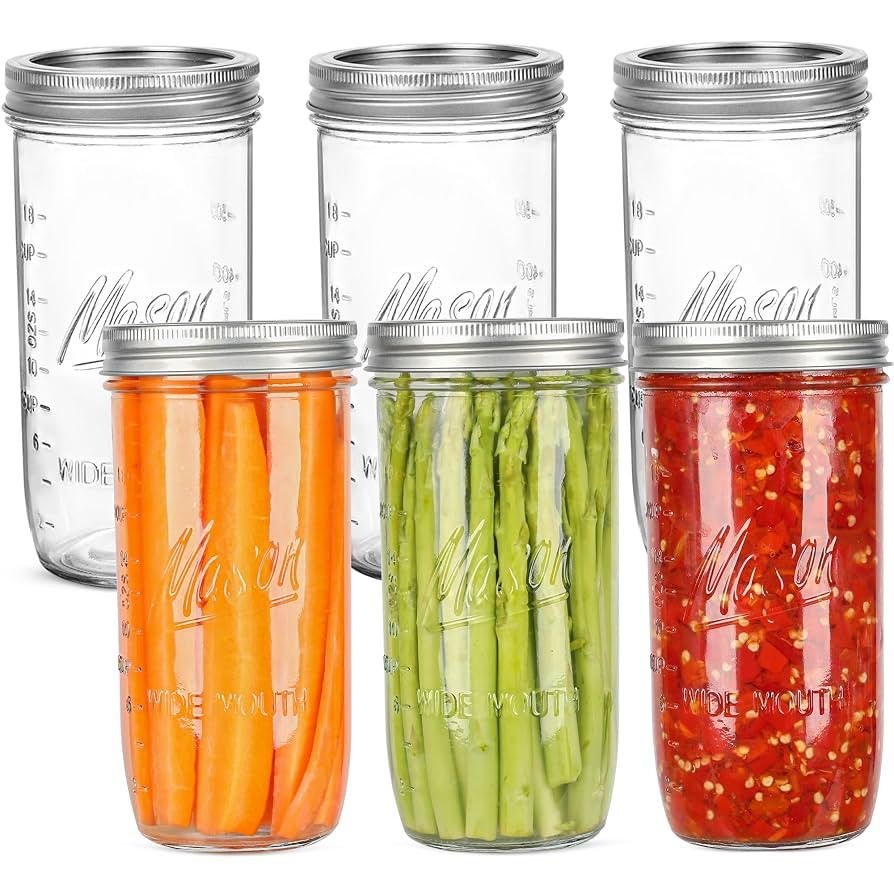 24 oz Wide Mouth Mason Jars - Canning Jars with Metal Airtight Lids and Bands, 24 ounce Mason Gla... | Amazon (US)