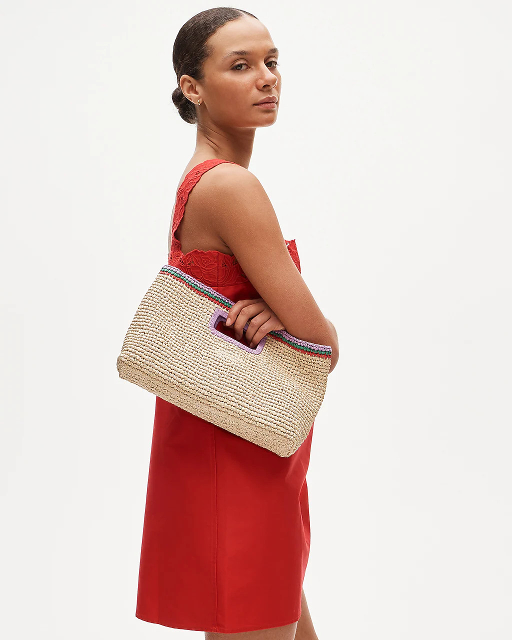 Handwoven straw rectangular clutch with contrast trim | J. Crew US