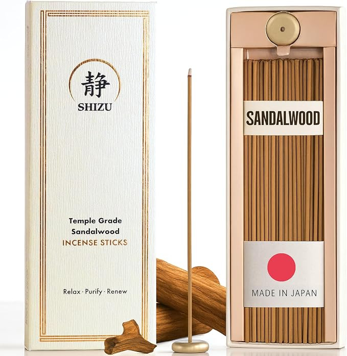 Shizu Sandalwood Incense Sticks – Artisanal Temple Grade Japanese Incense with Brass Holder –... | Amazon (US)