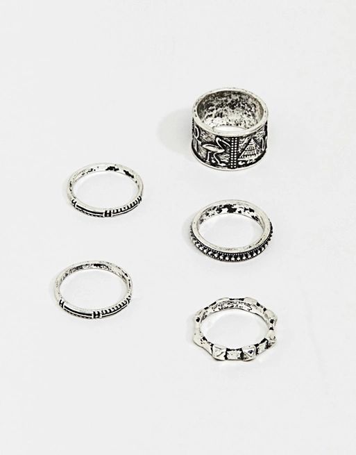 ASOS DESIGN egyptian style ring pack in burnished silver | ASOS US