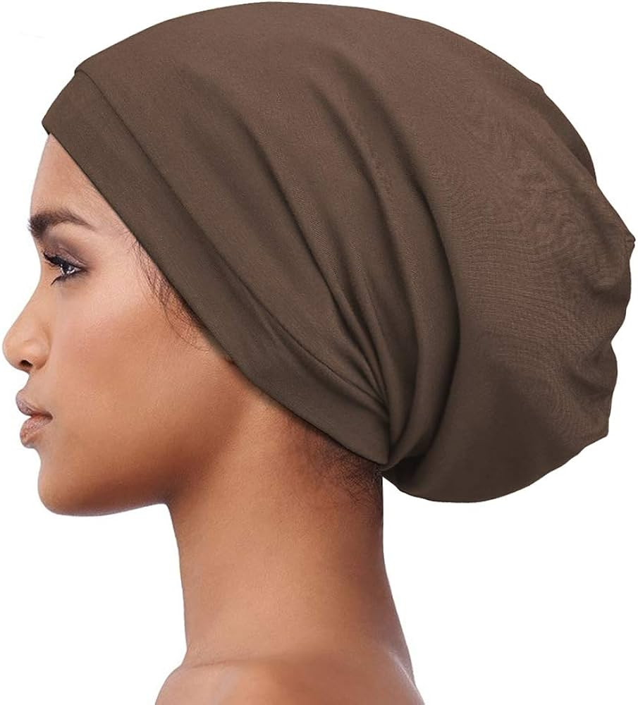 Alnorm Satin Lined Slouchy Cap Slouch Skullcap Fashion Sleeping Headwear Brown | Amazon (US)