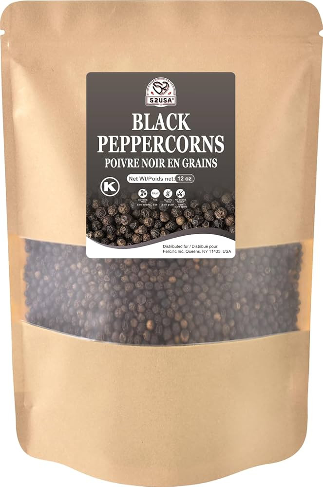 52USA Black Peppercorns, 12oz (Pack of 1), Peppercorns for Grinder Refill, Gluten-Free, Kosher, W... | Amazon (US)