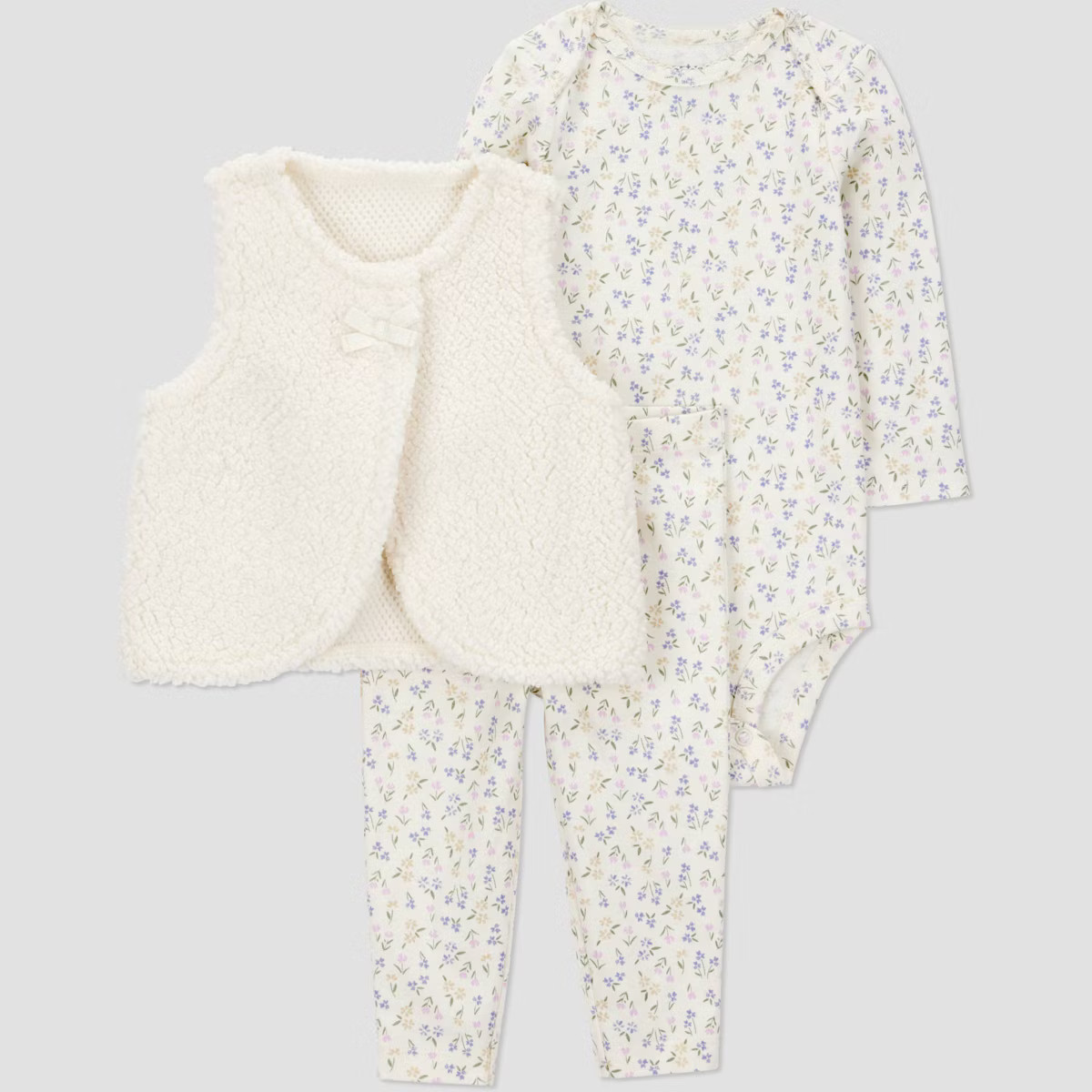 Carter's Just One You® Baby Girls' 3pc Floral Faux Shearling Vest with Bodysuit and Leggings Set... | Target
