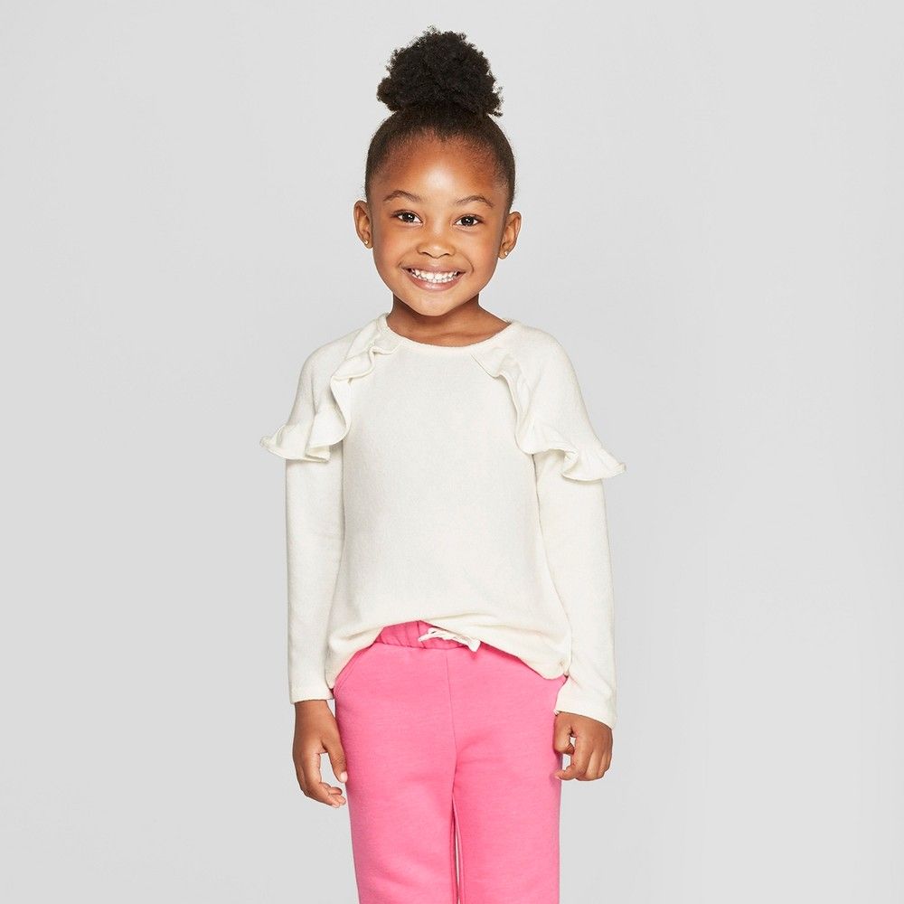 Toddler Girls' Long Sleeve Cozy Pullover - Cat & Jack Almond Cream 12M, Girl's, White | Target