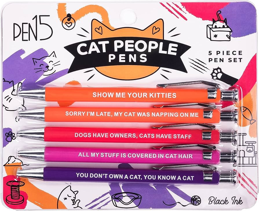MilkToast Brands Funny Cat People Pens, A snarky gag gift for pet owners or coworkers, Black pens... | Amazon (US)