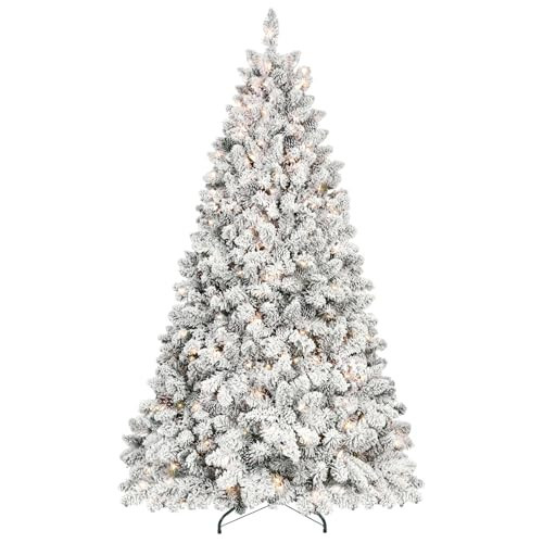 Maylaviu 5ft Pre-lit Flocked Christmas Tree, Artificial Christmas Tree with Lights, Snow Frosted Christmas Trees Pre-lit with Pine Cones & 300 UL Lights, 600 Tips, Hinged Easy Setup Xmas Tree | Amazon (US)