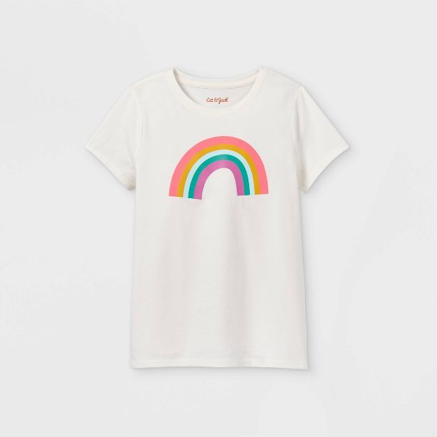 Girls' 'Rainbow' Short Sleeve Graphic T-Shirt - Cat & Jack™ Oatmeal Heather | Target