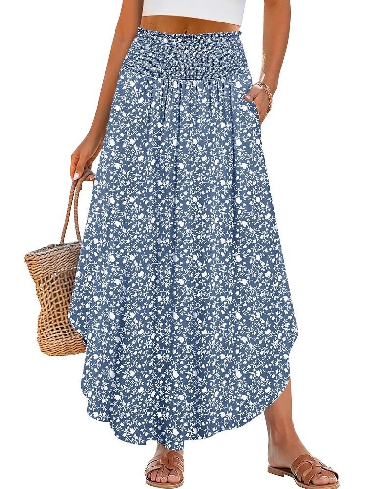 ANRABESS Women's Maxi Skirts Summer Boho Floral High Waisted Flowy Swing Pleated Beach Long Skirt... | Amazon (US)