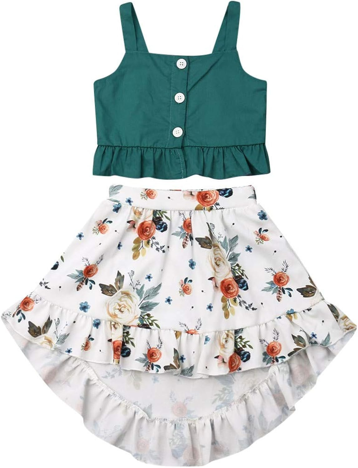 Toddler Baby Girls Ruffle Strap Top+Boho Floral Skirt Summer Outfit Clothes Two Piece Set | Amazon (US)
