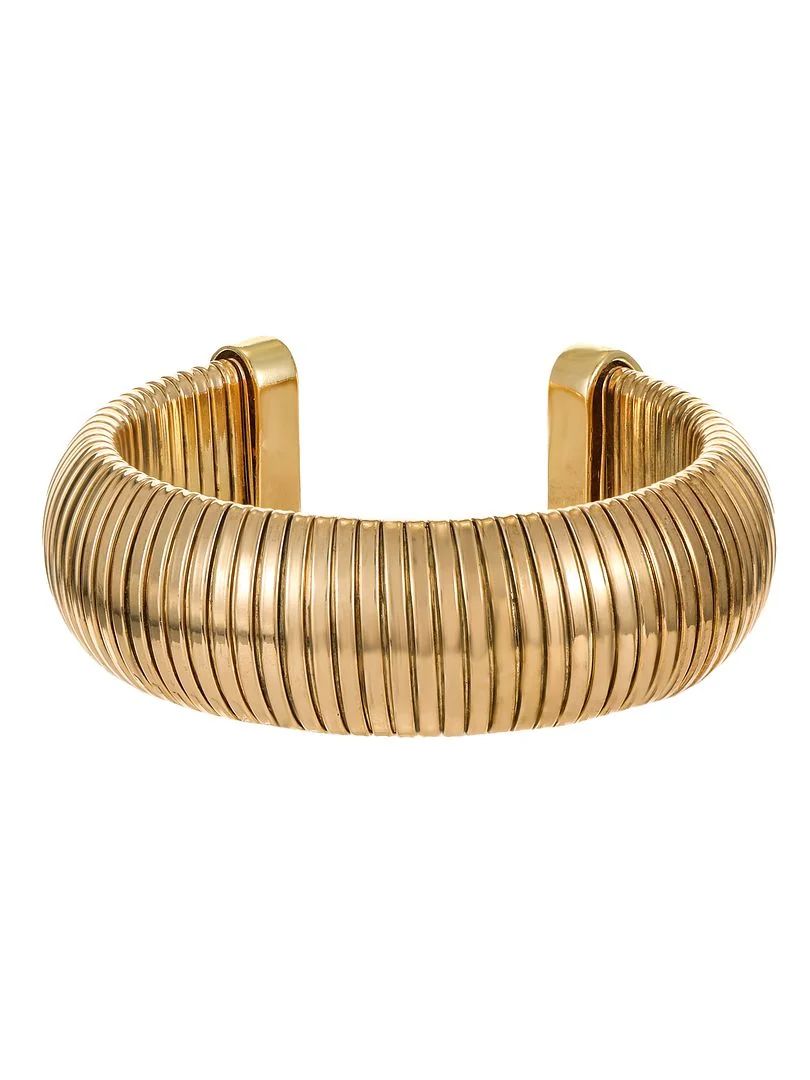 Time and Tru Goldtone Cuff Bracelet, Ribbed Texture, Female, 1 Piece | Walmart (US)