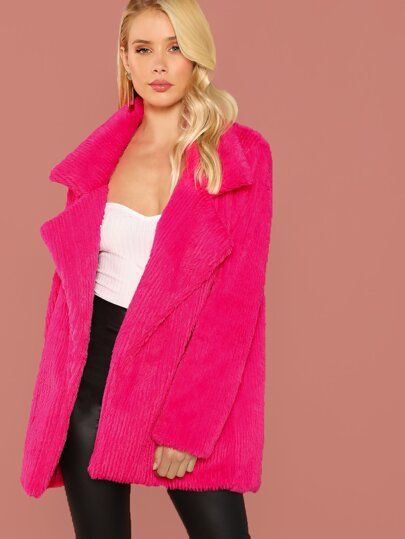 SHEIN Notch Collar Faux Fur Coat | SHEIN