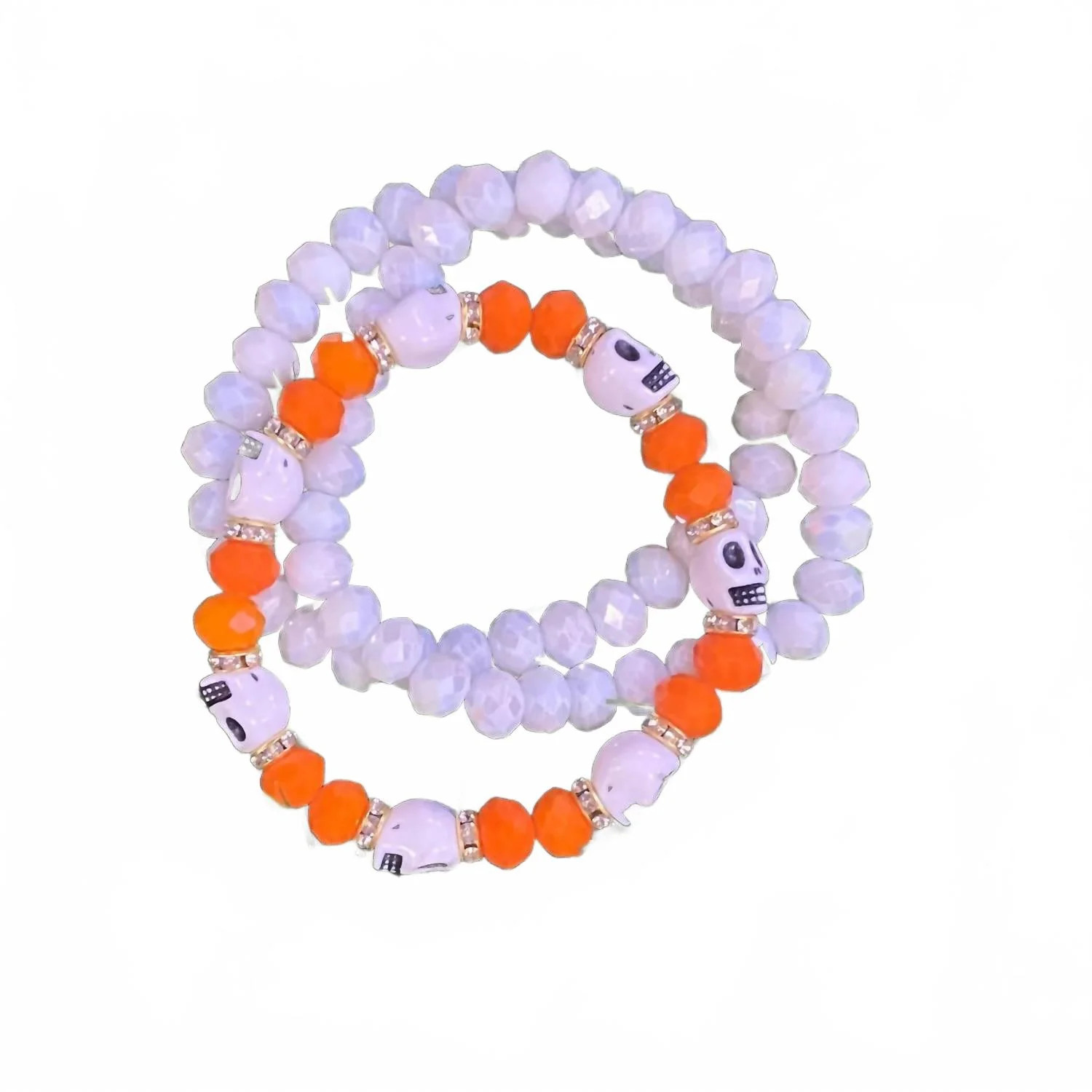 Women's Halloween Sugar Skull Stretchy Beaded Bracelet Set In White | Shop Simon