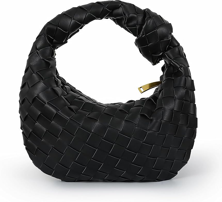 FERDUS Woven Leather Bag, Black Knotted Woven Handbag for Women's Small Clutch Purse Bags with Two I | Amazon (US)