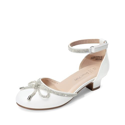 DREAM PAIRS Girls Dress Shoes Closed Toe Low Heels Ankle Strap Pumps for Toddler Little Big Kid Flower Party Wedding Princess,Size 13 Little Kid,White-Pu,SDFL2318K | Amazon (US)