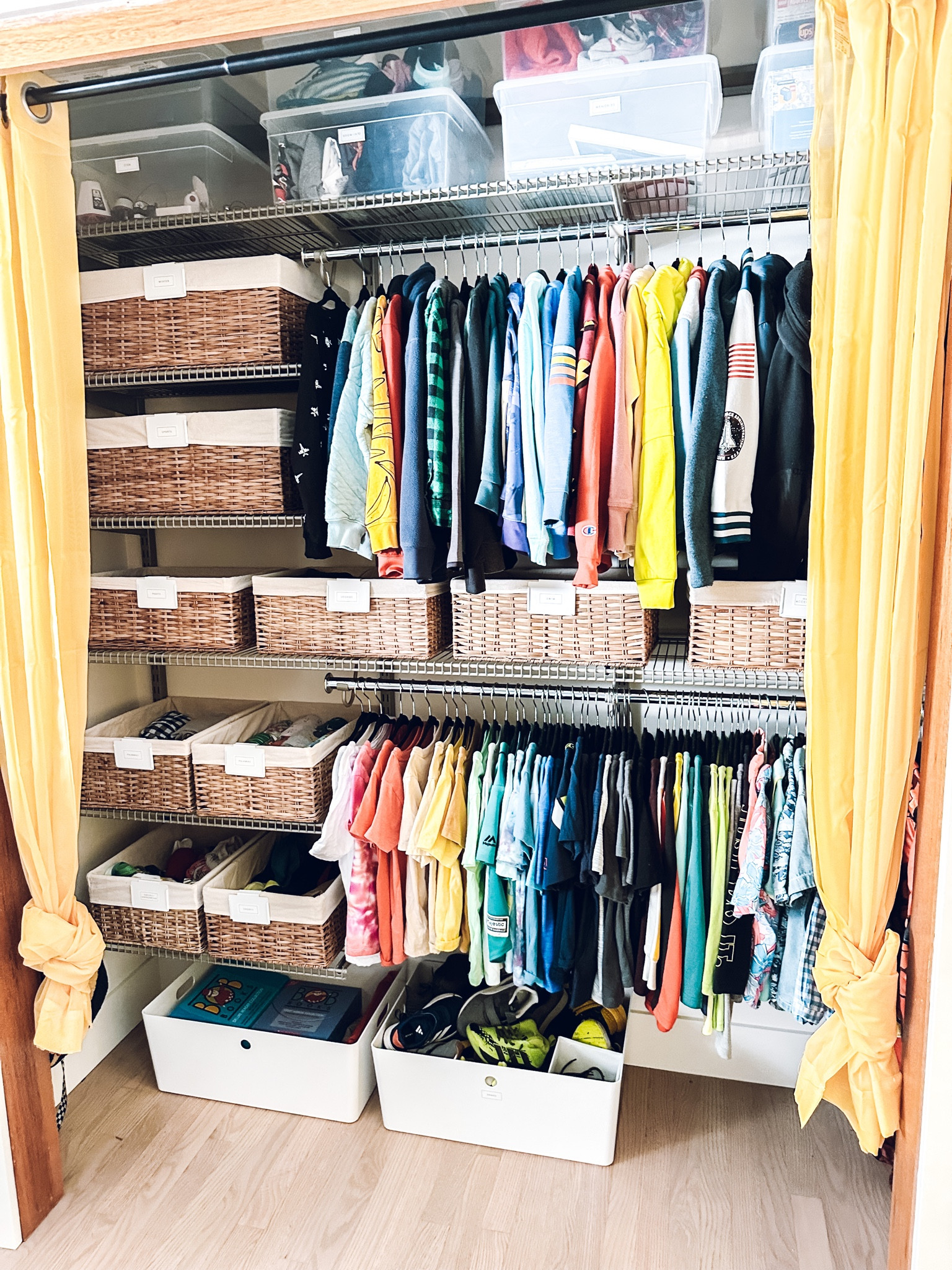 Closet organization✨The Container Store Our Sweater Box. The Container Store Montauk Rattan Rectangular Bin Natural. The Container Store Bin Clip Label White. Target Boys' Short Sleeve Washed Solid T-Shirt - Cat & Jack.

#LTKkids #LTKfamily #LTKhome