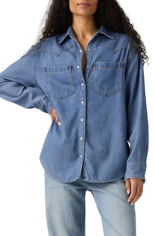levi's Teodora Western Snap-Up Denim Shirt in Going Steady 7 at Nordstrom, Size Medium | Nordstrom