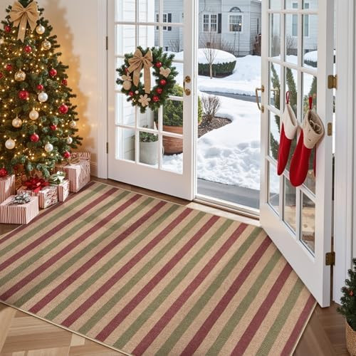Lahome Christmas Outdoor Rug, 3x5 Christmas Decorations for Porch Entryway Front Door, Striped Pl... | Amazon (US)