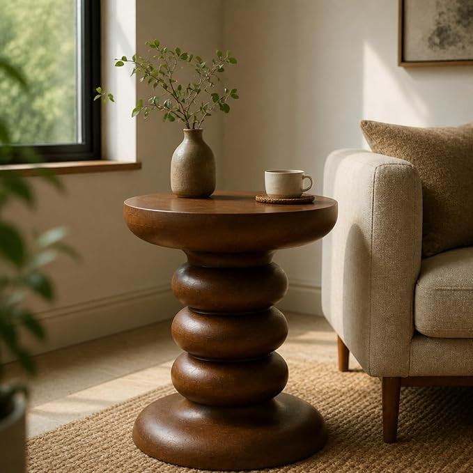 Round End Table, 17.7" Tall Mid Century Modern Side Table, Circle Bedside Tables Drink Table Mang... | Amazon (US)