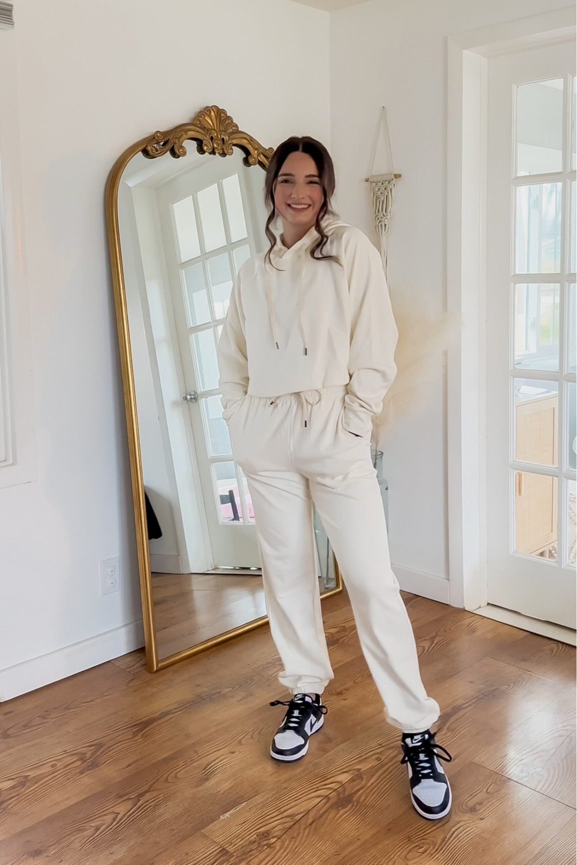 Top: small
Bottoms: small
Shoes: 6.5