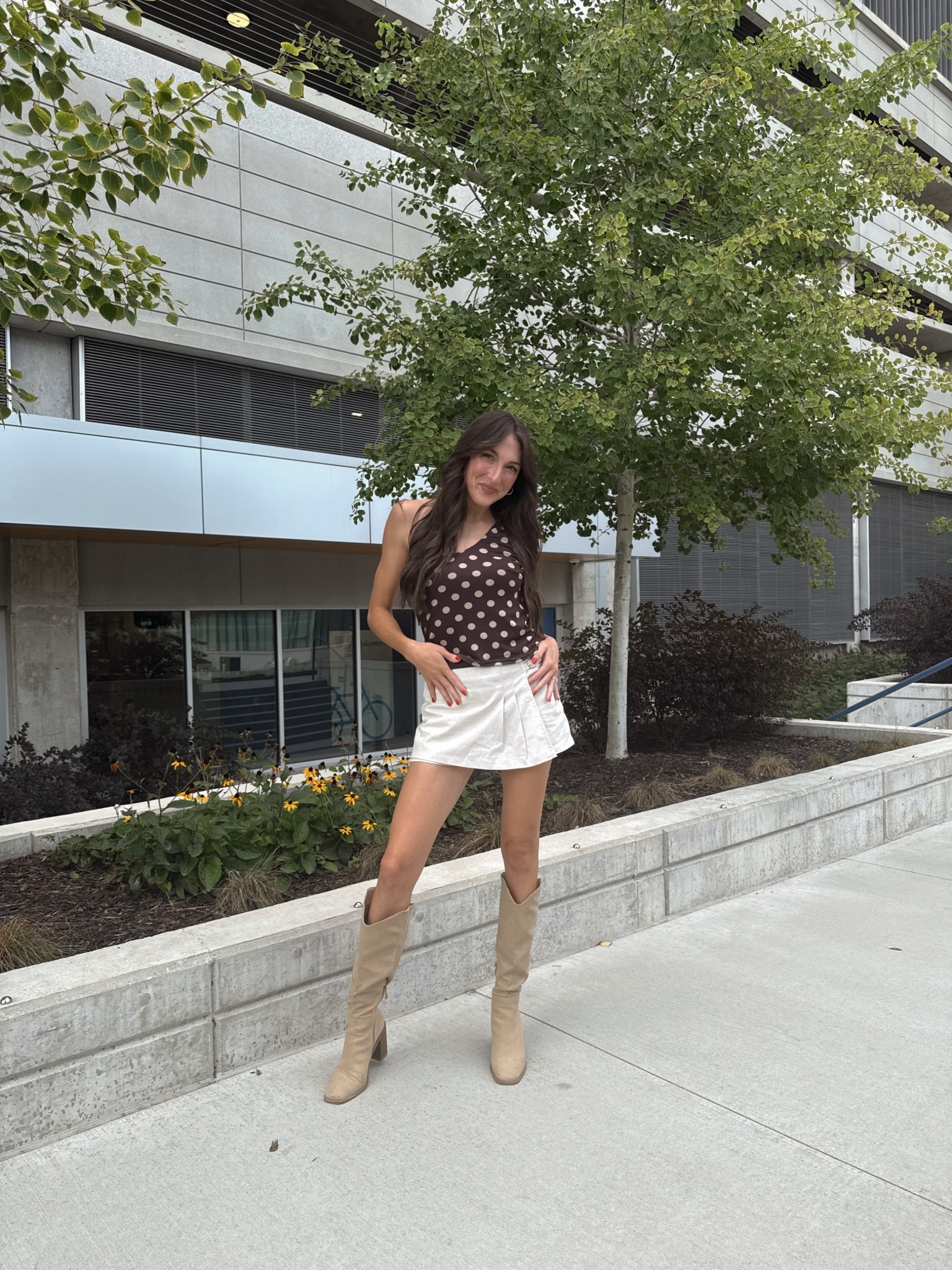 Skort, mini skort, polka dot top, tan boots, tall boots, lulus

#LTKFallSale #LTKStyleTip #LTKShoeCrush