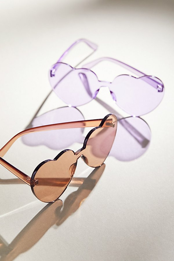 Heartbeat Mono-Cut Heart Sunglasses - Beige ALL at Urban Outfitters | Urban Outfitters (US and RoW)