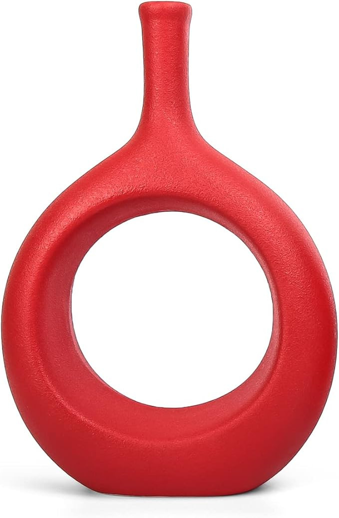 Samawi 10" Red Vase Red Ceramic Vase Red Decor Flower Vase Red Vases Home Decor Red Bud vase Red ... | Amazon (US)