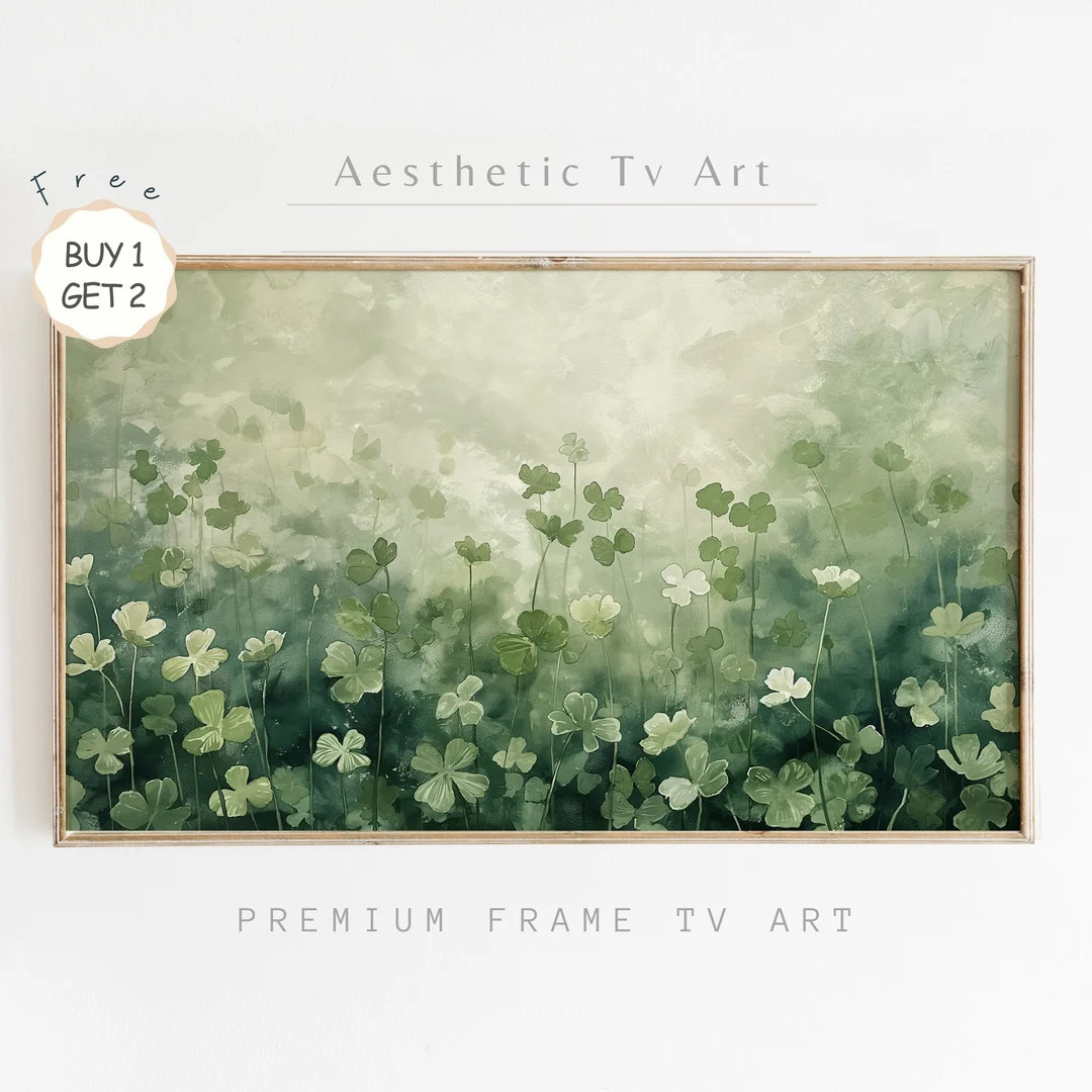 St. Patrick's Day Frame TV Art, Vintage Clovers Abstract Oil Painting, Spring Farmhouse Decor, Sh... | Etsy (US)