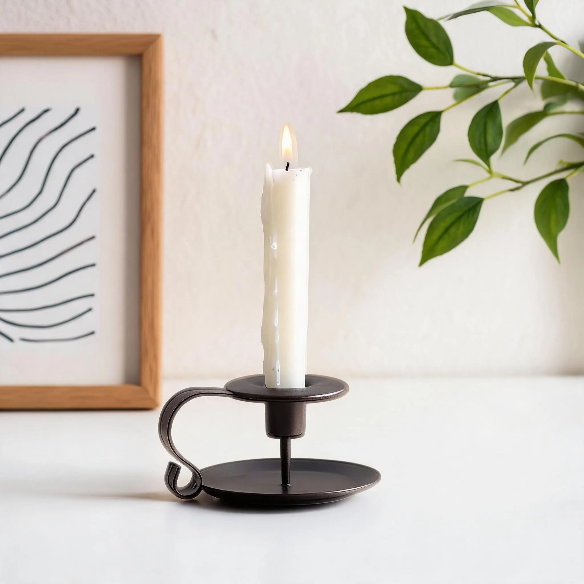 Matte Black Chamberstick, Metal Taper Candle Holder, Vintage Finger Loop Candlestick, Gothic Table Decor, Farmhouse Mantel Centerpiece | Etsy (Global)