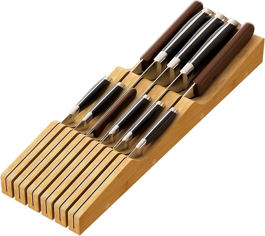 Drawer Knife Block Organizer, Bamboo Wood Drawer Knife Organizer, Protecting Knife Organizer Bloc... | Amazon (US)