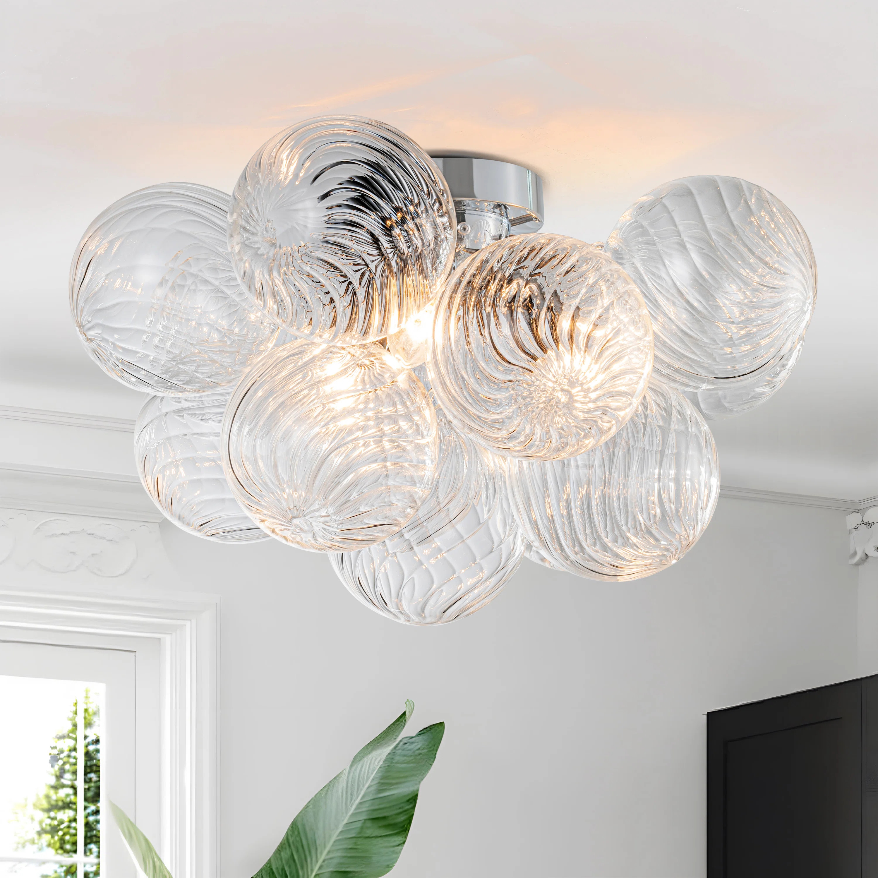 Ahona 3 - Light Dimmable Semi Flush Mount With 13 Swirled Glass Globe Bubble Ball | Wayfair North America