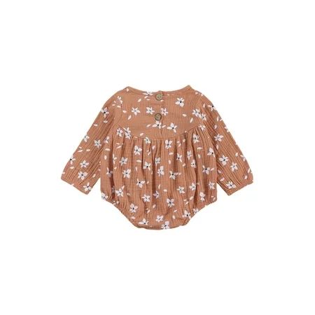 Baby Girls Casual Style Romper, Long Sleeve Round Neck Daisy Print Playsuit | Walmart (US)