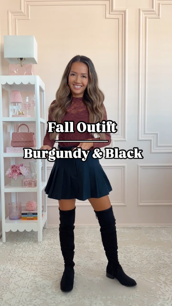 My burgundy lace bodysuit is only $15! Wearing size XS

Black vegan leather jacket - size XXS

Black skort - size XXS

#LTKFindsUnder50 #LTKVideo #LTKFallSale