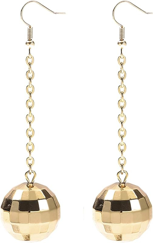 Amazon.com: Disco Ball Earrings for Women - 70's Gold, Gold, Size One Size Fits Most | Amazon (US)