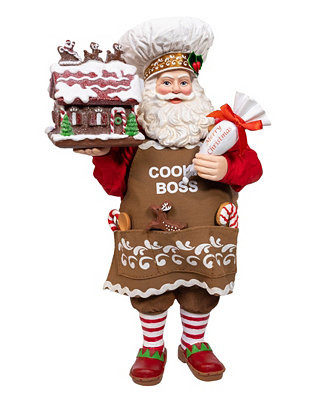 Kurt Adler 10.5-Inch Fabriché Chef Santa Decorating Gingerbread House - Macy's | Macy's