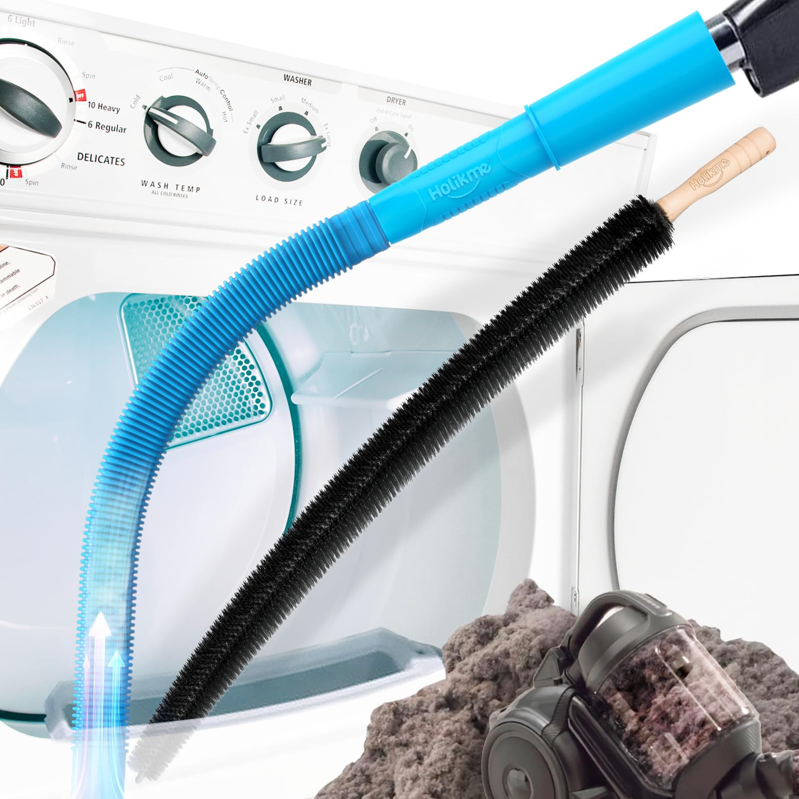 Holikme 2 Pieces Dryer Vent Cleaner Kit, Dryer Lint Vacuum Attachment and Flexible Dryer Lint Bru... | Amazon (US)