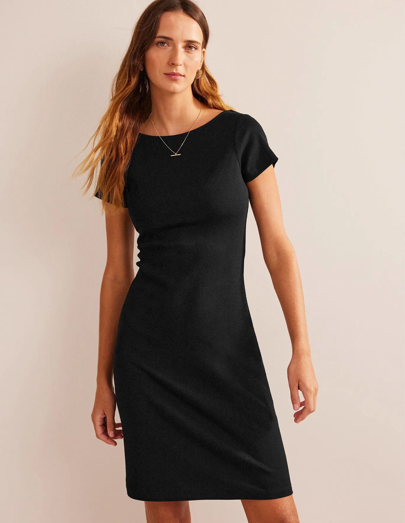 Low-Back Rib Jersey Mini Dress - Black | Boden (US)