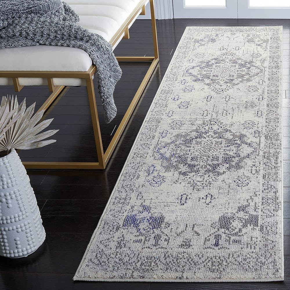 SAFAVIEH Monaco Collection 2'2" x 8' IvoryGrey MNC243B Boho Chic Medallion Distressed Non-Sheddin... | Amazon (US)